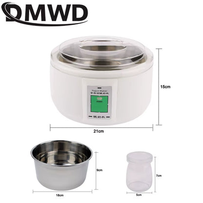 1.5L Electric Yogurt Maker Fermenter Automatic Multifunction Stainless Steel Liner Natto Rice Wine Pickle Machine 7 Yoghurt Cups