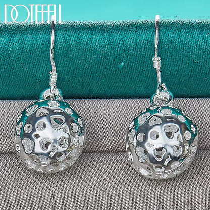 925 Sterling Silver Hollow Ball Heart Drop Earrings for Woman Wedding Engagement Party Fashion Charm Jewelry