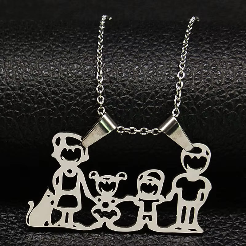 Stainless Steel Necklace Mama Family Necklaces Silver Color Love Boy Girl Pendant Jewelry Women Christmas Gift 355
