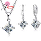 8 Colors 925 Sterling Silver Women Wedding Beautiful Pendant Necklace Earrings Set Clearly Square Crystal Jewelry Sets