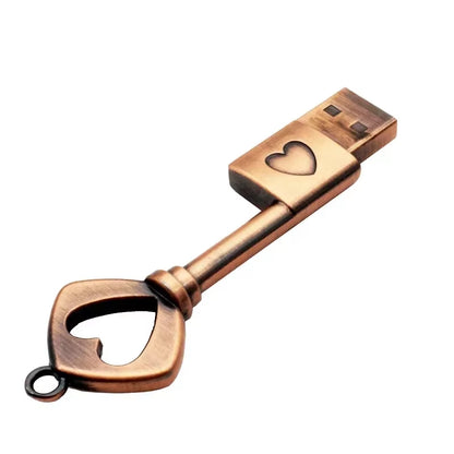 Copper Love Heart Shaped Key Usb Flash Drive Pendrive Pen Drive 4Gb 16Gb 32Gb 64Gb Metal Keys Memory Stick Wedding Gift