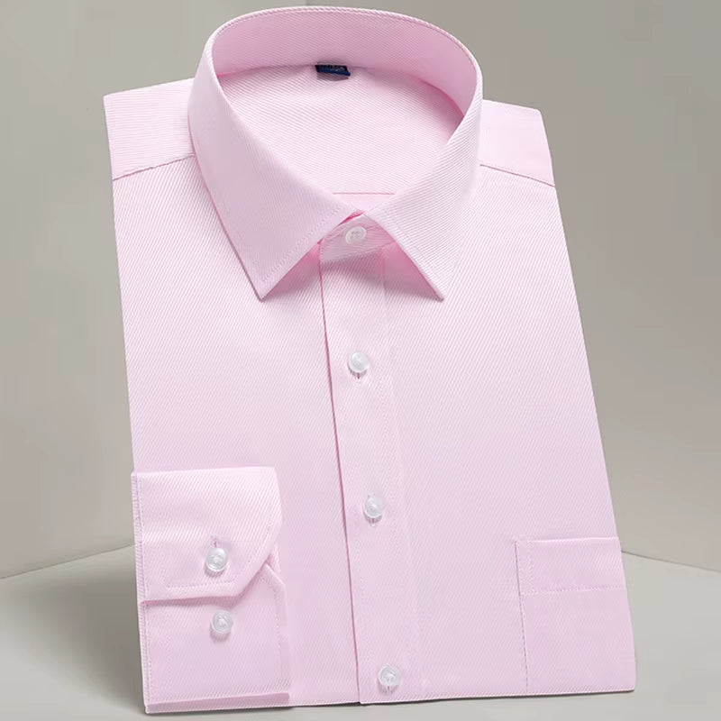 Men'S Classic Long Sleeve Standard-Fit Dress Shirts Formal Business Social Simple Basic Design White Work Office Casual Shirt