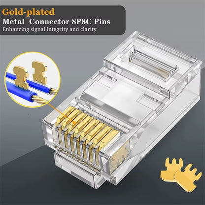 20/50/100Pcs Cat6 RJ45 Connector UTP Cable Ethernet Jack 8P8C Network CAT6 Cat5E Modular Plugs with 6.5Mm RJ45 Caps