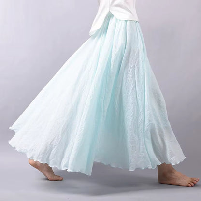 Women'S Elegant High Waist Linen Maxi Skirt 2023 Summer Ladies Casual Elastic Waist 2 Layers Skirts Saia Feminina 20 Colors SK53