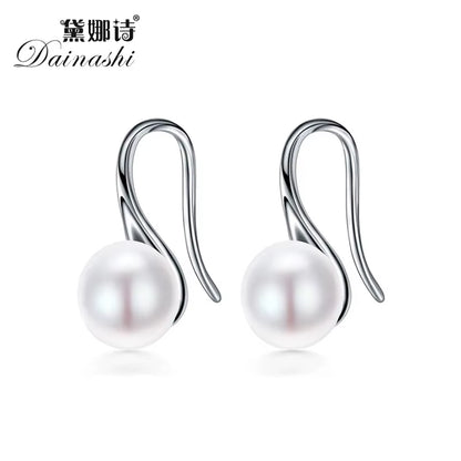 925 Sterling Silver Natural Pearl Earrings Simple round Classic Earrings Fashion Fine Jewelry Gifts Earrings for Women