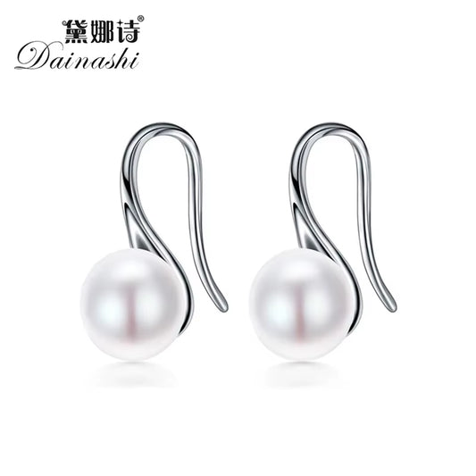 925 Sterling Silver Natural Pearl Earrings Simple round Classic Earrings Fashion Fine Jewelry Gifts Earrings for Women