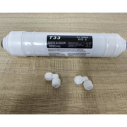 Quick Connect 10 Inch T33 with 2Pcs Fitting Water Purifier INLINE COCONUT Carbon Post WATER FILTER Cartridge REVERSE OSMOSIS