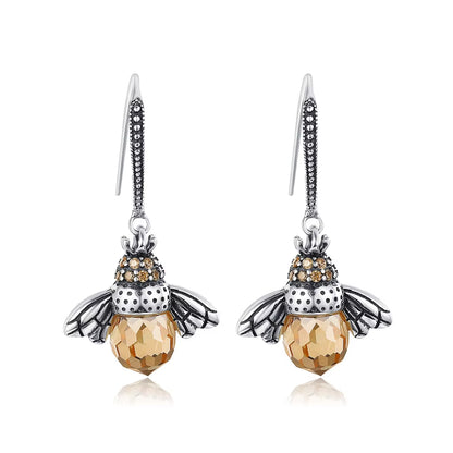 Hot Sale 925 Sterling Silver Yellow Bee Drop Earrings for Women Lovely Insect Earrings Fine Jewelry Gift SCE149