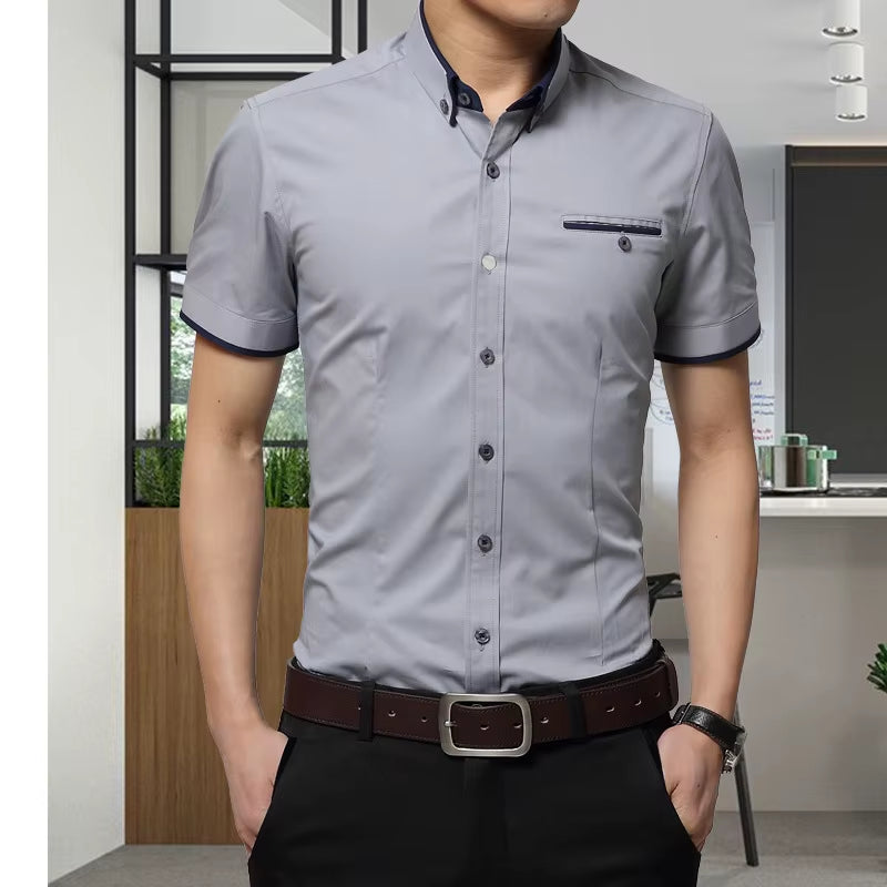 2025 New Arrival Brand Men'S Summer Business Shirt Short Sleeves Turn-Down Collar Tuxedo Shirt Shirt Men Shirts Big Size 5XL