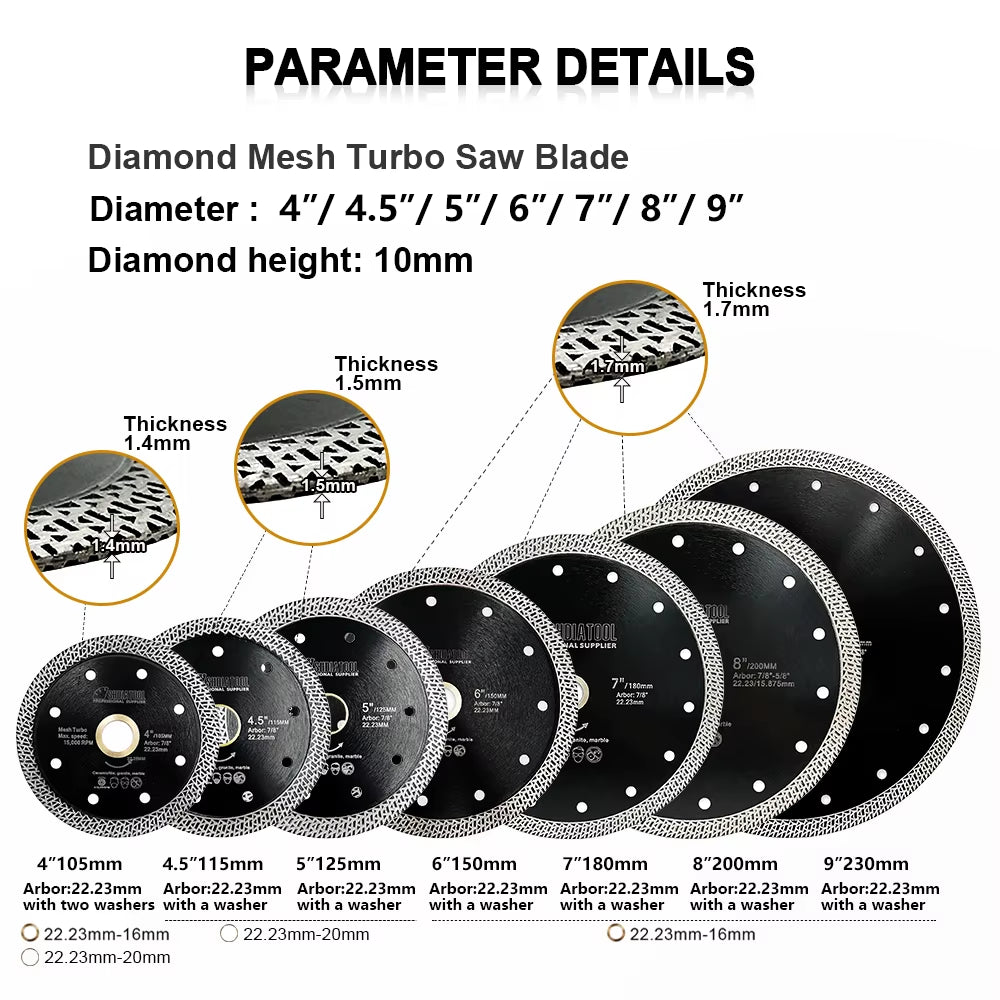 4/4.5/5Inch Diamond Cutting Disc Mesh Turbo Porcelain Tile Marble Stone Cutting Wheel Marble Circular Saw Blade Cutter