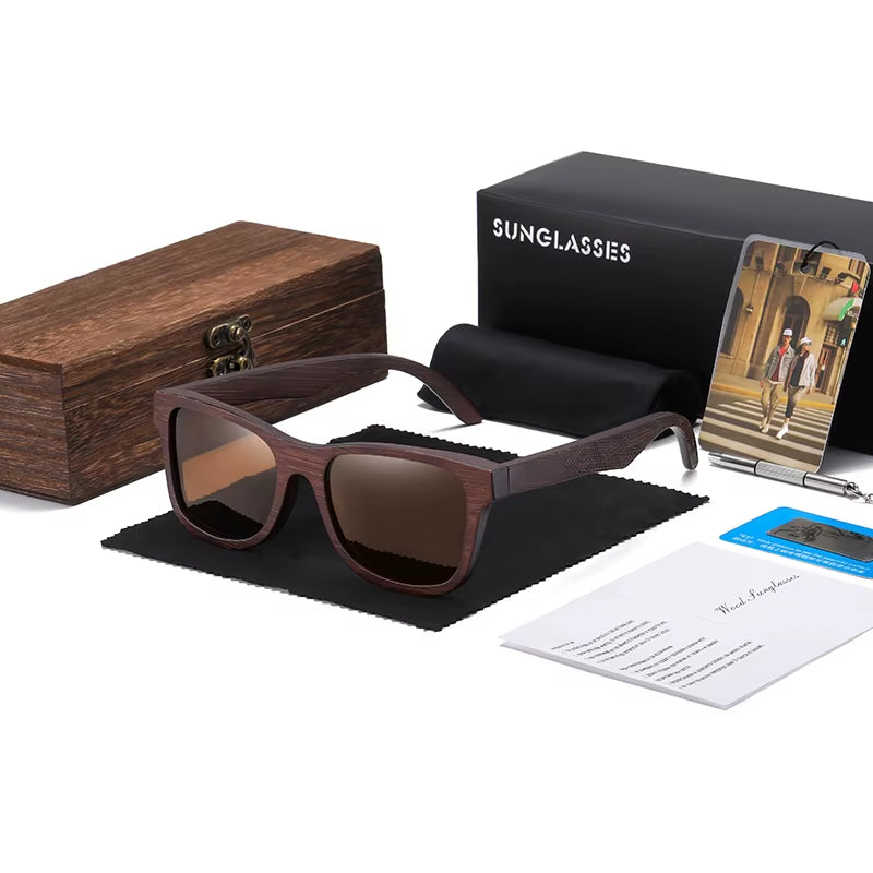 Natural Bamboo Wooden Sunglasses Handmade Polarized Glasses Mirror Coating Lenses Eyewear with Gift Box