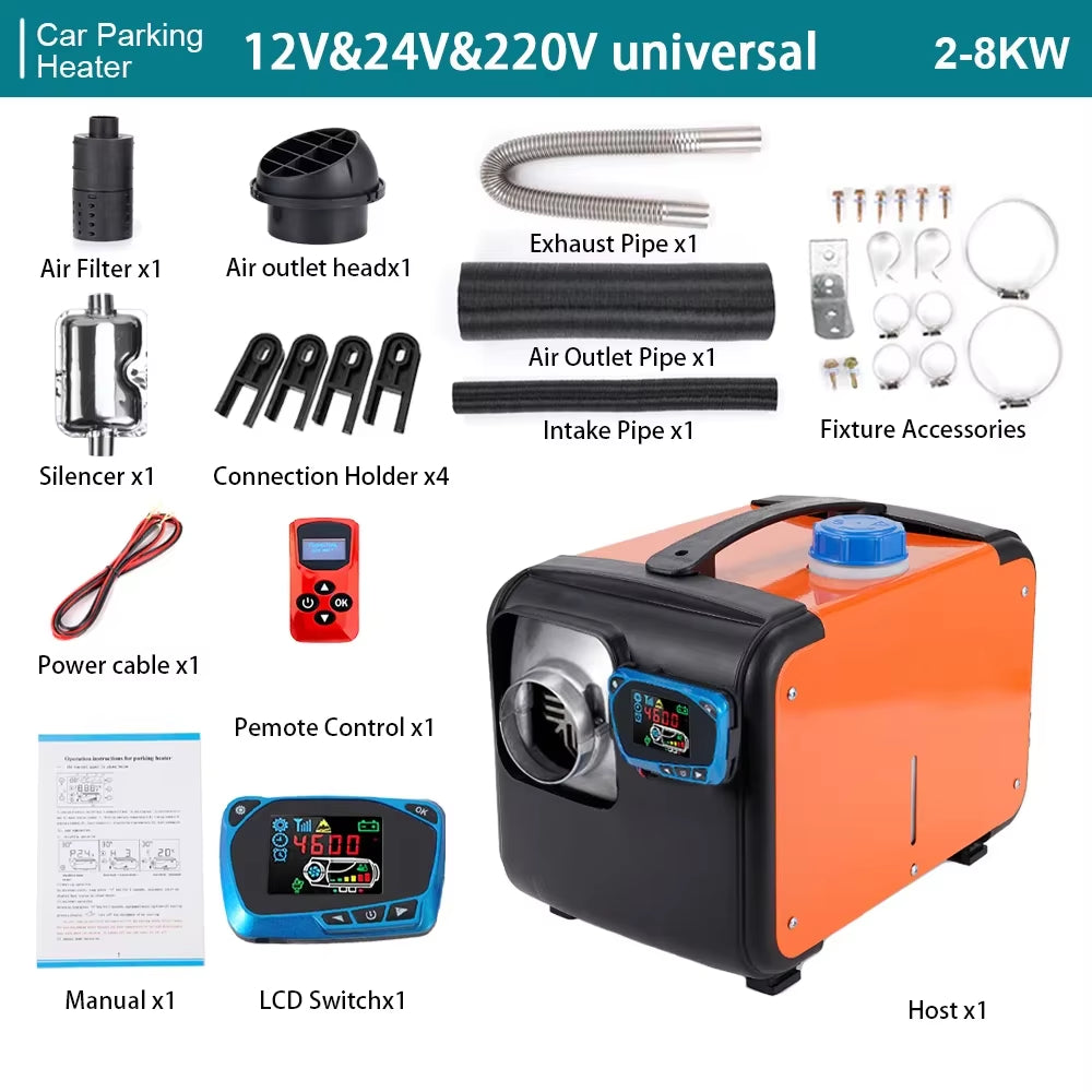 Car Heater Diesel Air Heater 12V 24V 220V Universal Heater with LCD Switch for Car Truck Boat RV Parking Diesel Heater