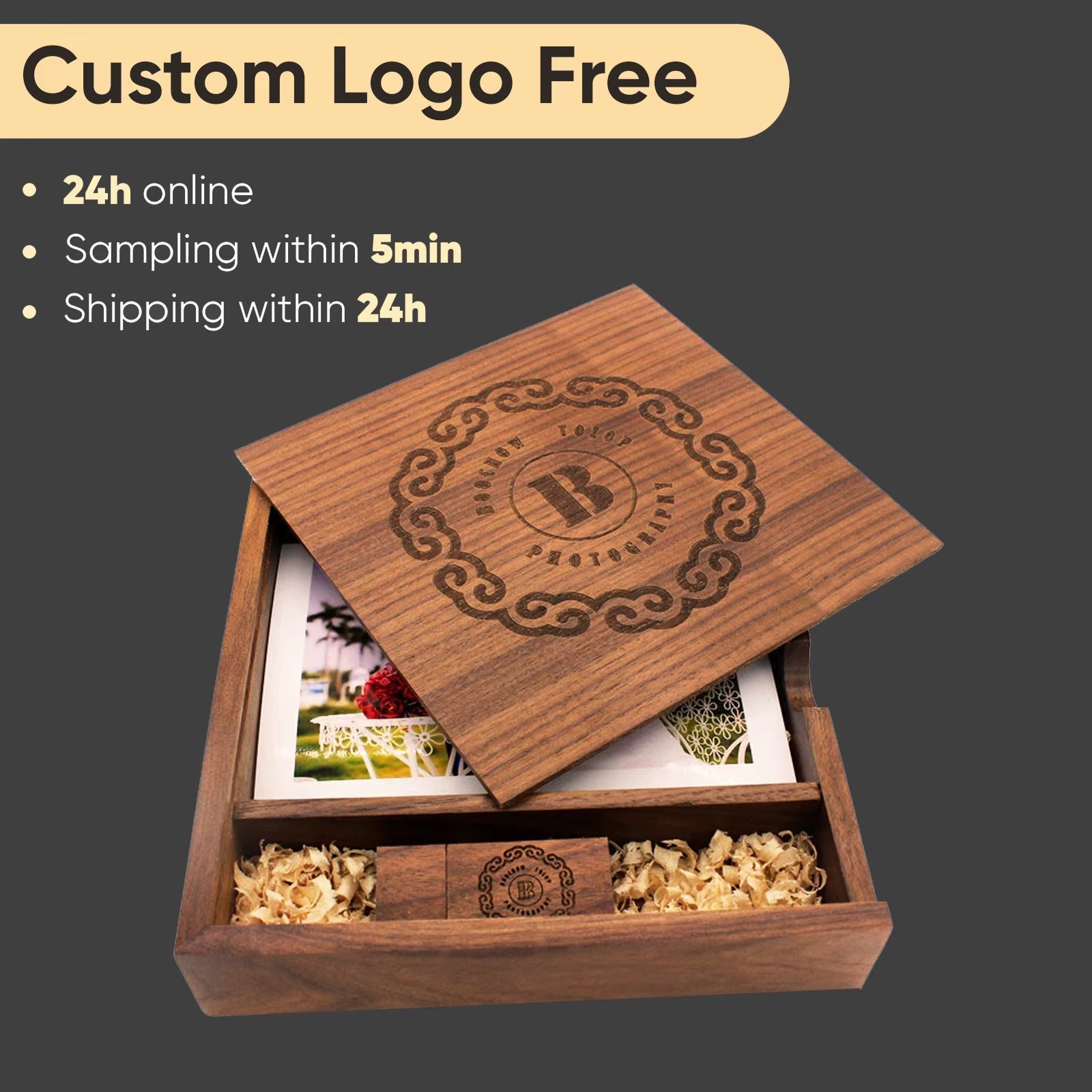 USB 2.0 Flash Drives Photography Wooden Photo Album Box Pen Drive Free Logo 16GB 32GB 64GB 128GB Creative Gift USB Stick