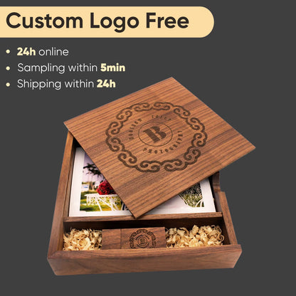 USB 2.0 Flash Drives Photography Wooden Photo Album Box Pen Drive Free Logo 16GB 32GB 64GB 128GB Creative Gift USB Stick
