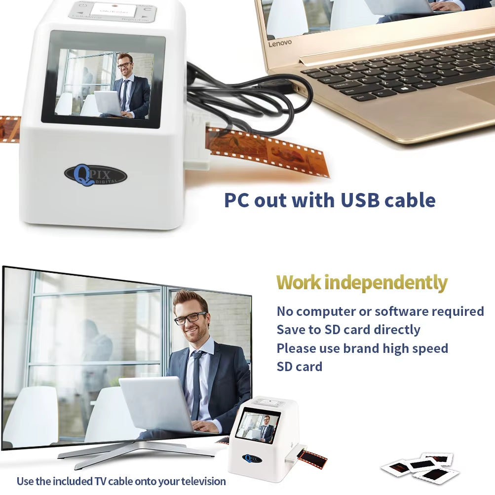 QPIX 22 MP 35Mm Portable Film Scanners 135 110 126KPK Super 8 Negative Slide Holder Photo Scanner Film Digital Converter