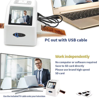QPIX 22 MP 35Mm Portable Film Scanners 135 110 126KPK Super 8 Negative Slide Holder Photo Scanner Film Digital Converter
