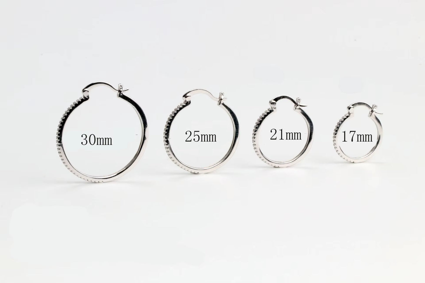925 Sterling Silver Big Circle Inlaid Zircon Earrings for Women,S925 Argent Women'S Shiny Model Earring 17Mm-40Mm 5 Size