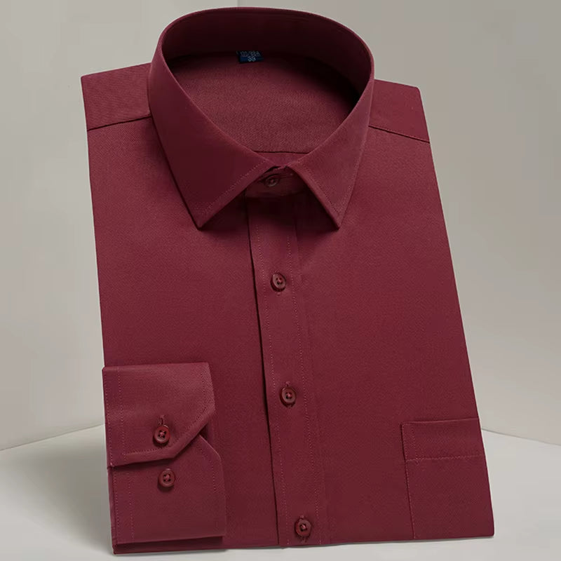Men'S Classic Long Sleeve Standard-Fit Dress Shirts Formal Business Social Simple Basic Design White Work Office Casual Shirt