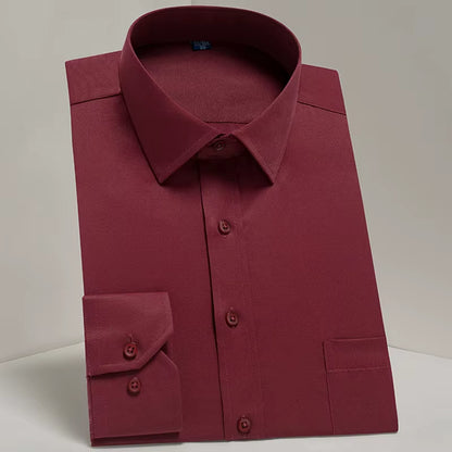 Men'S Classic Long Sleeve Standard-Fit Dress Shirts Formal Business Social Simple Basic Design White Work Office Casual Shirt