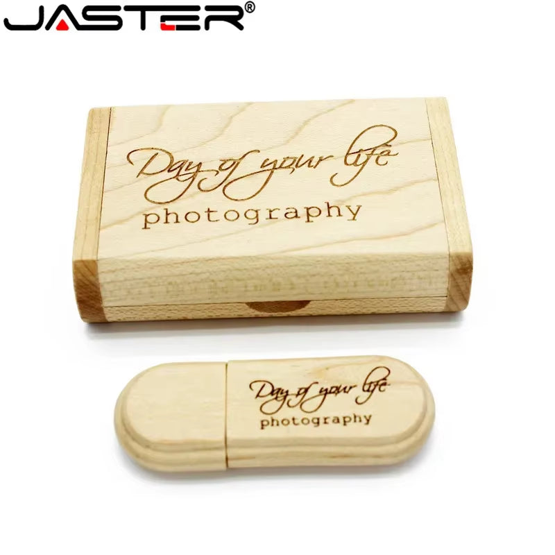 1PCS Free Custom Logo Laser Engraving Wooden+Box Pendrive 4GB 8GB 16GB 32GB 64GB USB Flash Drive Photography Gift