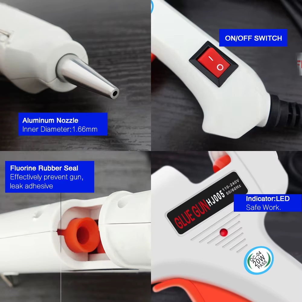 Free Shipping 6 in 1 Glue Gun Set Electric Heat Hot Melt Crafts Repair Tool Professional DIY 110-240V 20W with Sticks Gift