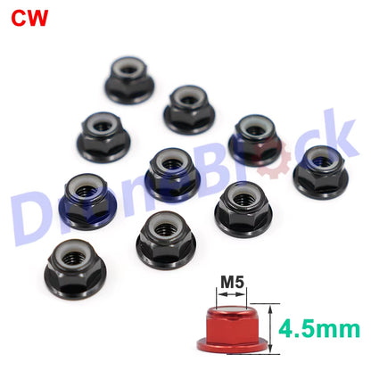 10 Pcs M5 Aluminum Flange Nylon Nut Low Profile CW CCW Anti-Loose Insert Lock for 2204 2205 2206 Brushless Motor RC QAV250 210