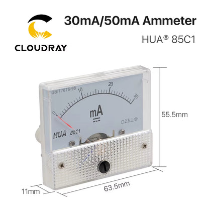 30Ma 50Ma Ammeter HUA 85C1 DC 0-30Ma 0-50Ma Analog Amp Panel Meter Current for CO2 Laser Engraving Cutting Machine