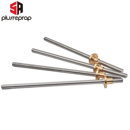 T8 Lead Screw OD 8Mm Pitch 2Mm Lead 2Mm 150Mm 200Mm 250Mm 300Mm 350Mm 400Mm 500Mm with Brass Nut for Reprap 3D Printer Z Axis