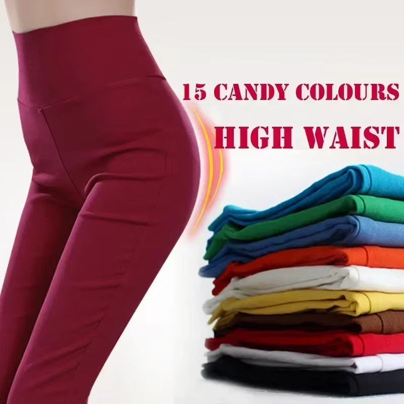 15 Candy Colour Women 5XL 6XL High Waist Stretch Pencil Pants Skinny Casual Cotton Leggings Female Trousers