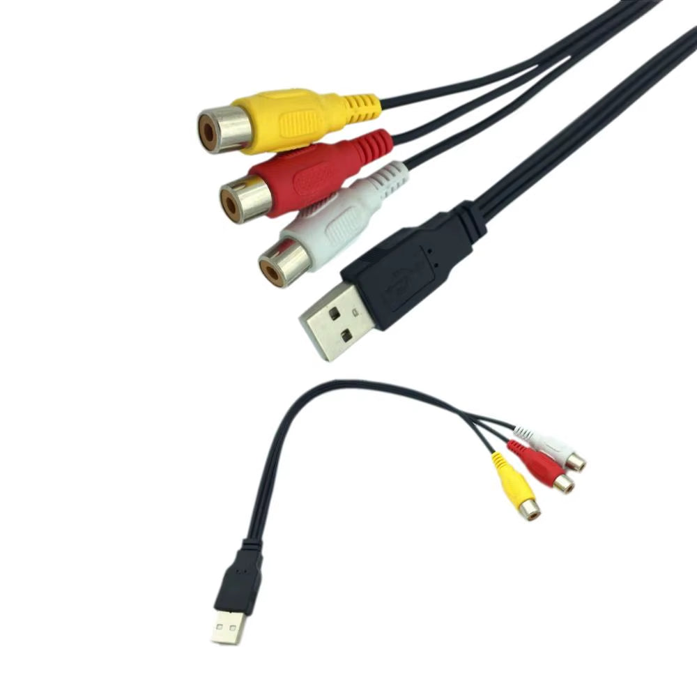 1Pc USB Male Plug to 3 RCA Female Adapter Audio Converter Video AV A/V Cable USB to RCA Cable for HDTV TV Television Wire Cord