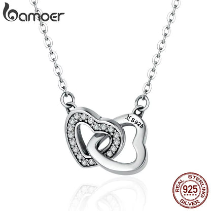 925 Sterling Silver Connected Heart Pendant Necklace for Girlfriend Valentine'S Day Gift Fine Jewelry SCN181