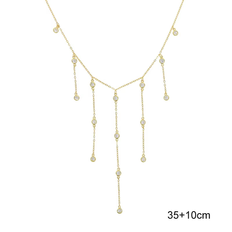 925 Sterling Silver Clear CZ Station Multi Charm Choker Fashion Delicate Dainty Disco Dots Drip Drop Pendant Necklace for Women