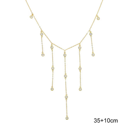925 Sterling Silver Clear CZ Station Multi Charm Choker Fashion Delicate Dainty Disco Dots Drip Drop Pendant Necklace for Women