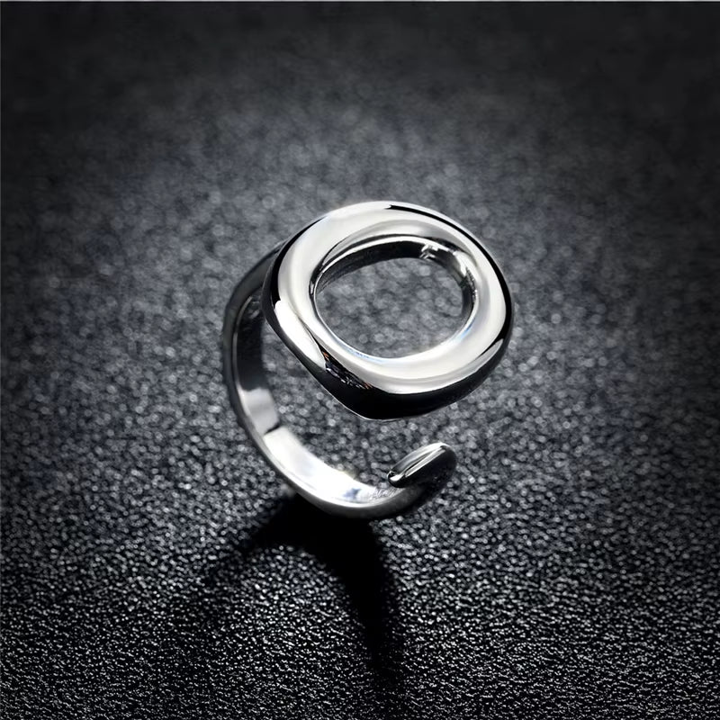 925 Sterling Silver Circle O Open Adjustable Size Rings for Women Wedding Engagement Party Jewelry
