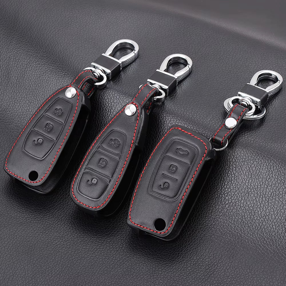 Car Styling Leather Key Chain Ring Cover Case Holder for Ford Focus 2 3 4 MK2 MK3 MK4 Kuga Edge Mondeo Fusion Ecosport Fiesta