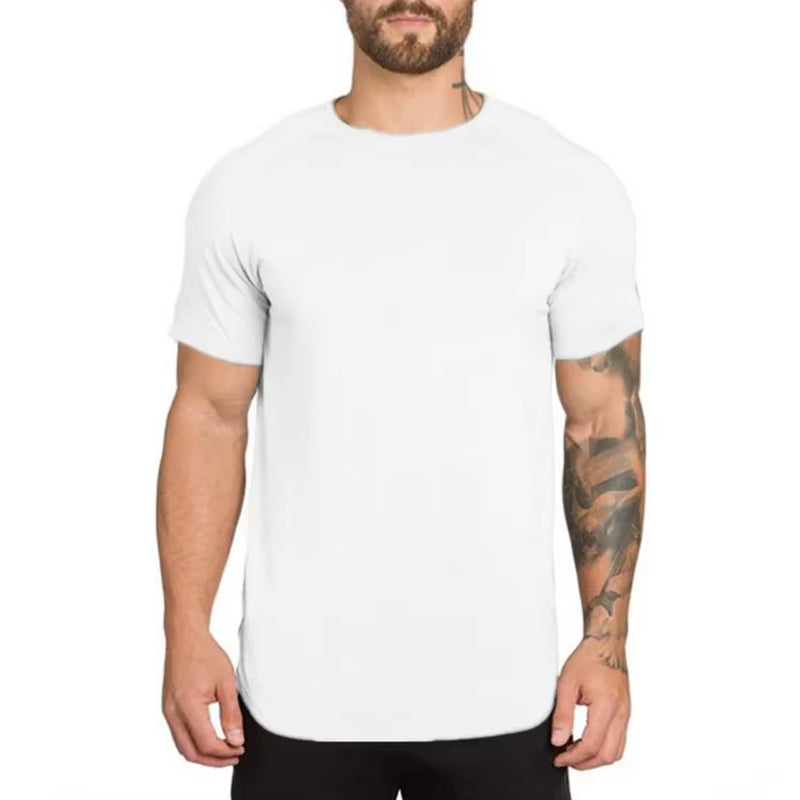 Brand Gym Clothing Fitness T Shirt Men Fashion Extend Hip Hop Summer Short Sleeve T-Shirt Cotton Bodybuilding Muscle Tshirt Man