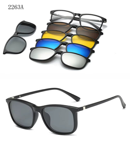 6 in 1 Changed Lens 5 Lenes Magnet Sunglasses Mirrored Sunglasses Glasses Men Polarization Custom Prescription