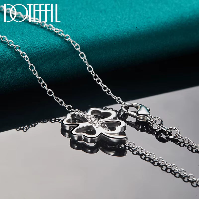 925 Sterling Silver Four-Leafed Clover Chian Necklace Bracelet Earring Set for Woman Wedding Engagement Fashion Jewelry