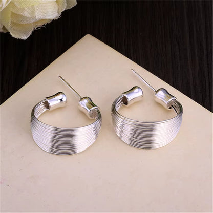 925 Sterling Silver Smooth Multi-Line Stud Earrings for Woman Wedding Engagement Fashion Party Charm Jewelry