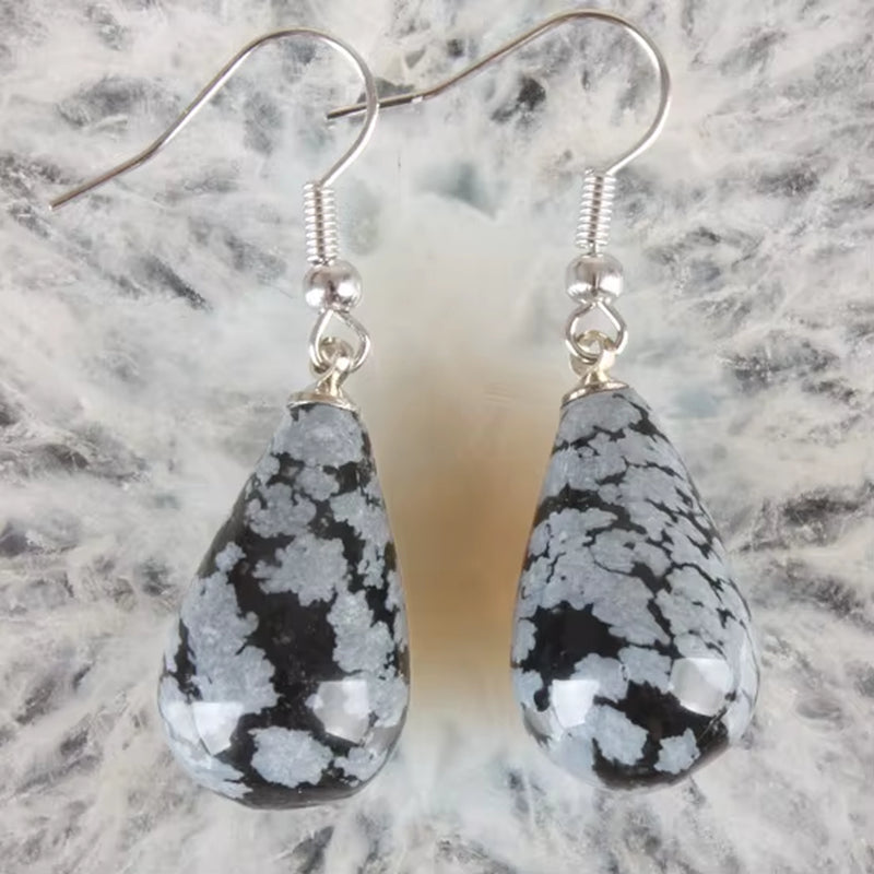 13X22MM Obsidian Clear Quartz Lapis Lazuli Rose Pink Quartz Opal Obsidian Drop Cone Bead Hook Dangle Earrings 1Pair