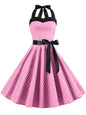 Polka Dot Dress Women Vintage Swing Halter Belt 50S 60S Rockabilly Prom Party Dresses Retro Feminino Vestidos