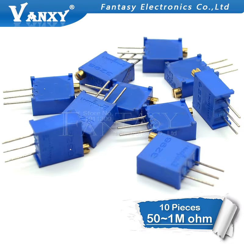10Pcs 3296W 3296 50 100 200 500 Ohm 1K 2K 5K 10K 20K 50K 100K 200K 500K 1M Ohm 103 100R 200R 500R Trimpot Trimmer Potentiometer