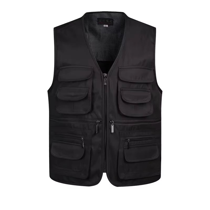 2021 Men Multi-Pocket Classic Waistcoat Male Sleeveless Unloading Solid Coat Work Vest Photographer Tactical Mesh Vest Jacket