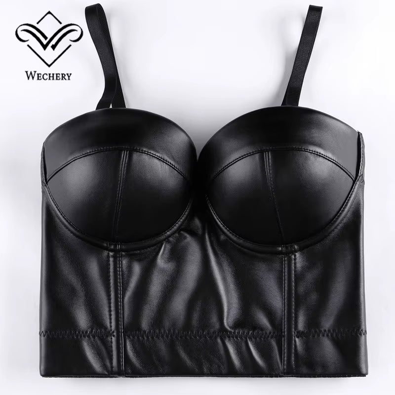 Women Leather Corset Top Crop Bustier Gothic Bra Push up Bodice Sexy Lingerie Corselet Party Short Camis plus Size 6XL