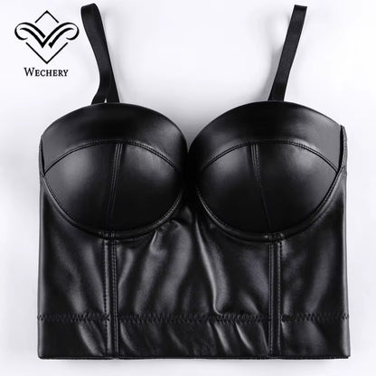 Women Leather Corset Top Crop Bustier Gothic Bra Push up Bodice Sexy Lingerie Corselet Party Short Camis plus Size 6XL
