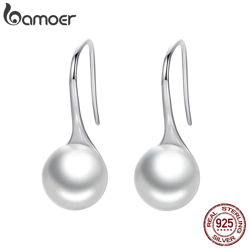 925 Sterling Silver Elegant round Pure Love Pearl Drop Earrings for Women Jewelry Brincos White ,Black Purple Pink SCE037