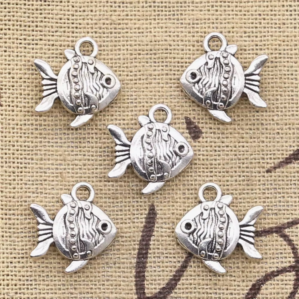20Pcs Charms Double Sided Fish Goldfish 14X15Mm Antique Silver Color Pendants Making DIY Handmade Tibetan Silver Color Jewelry