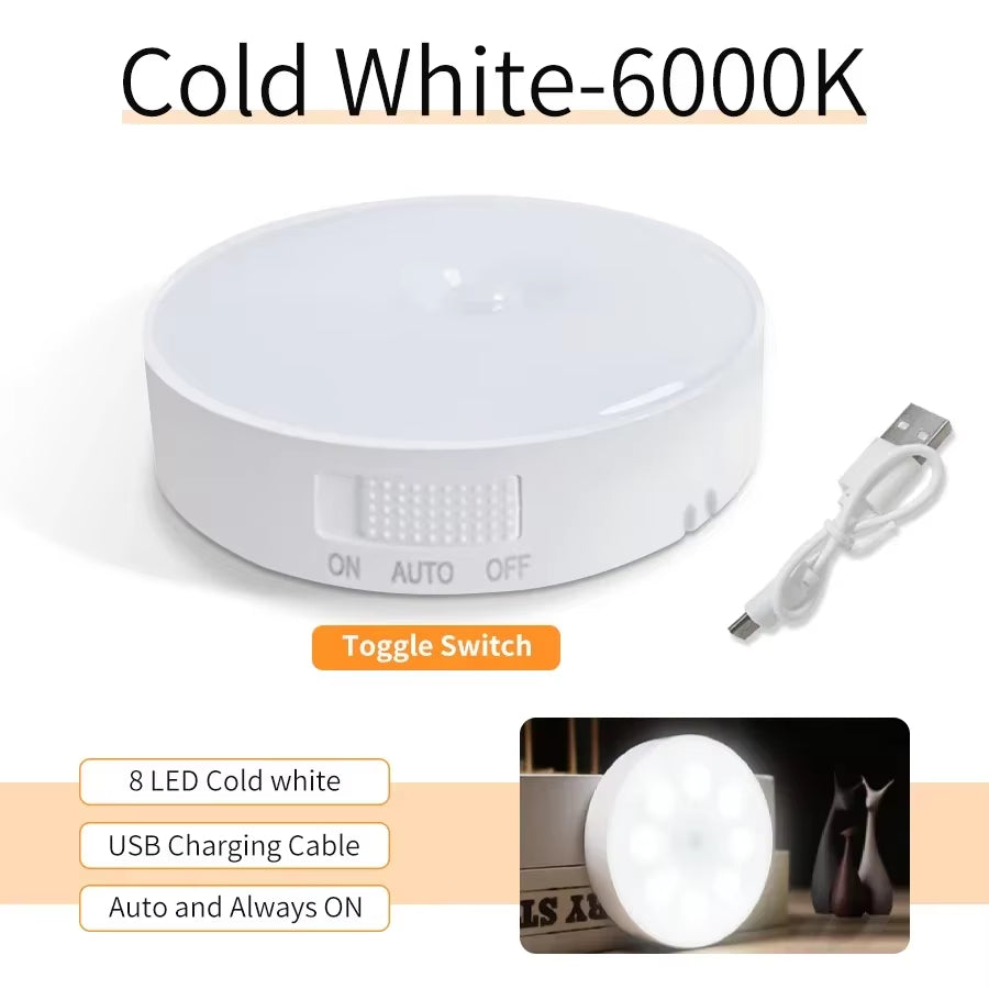 LED Night Light with Switch Smart Motion Sensor Magnetic Wireless Wall Lamp for Bed USB Rechargeable Warm White RGB Night Lamp