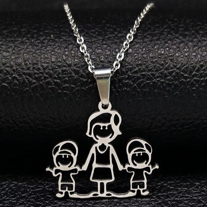 Stainless Steel Necklace Mama Family Necklaces Silver Color Love Boy Girl Pendant Jewelry Women Christmas Gift 355