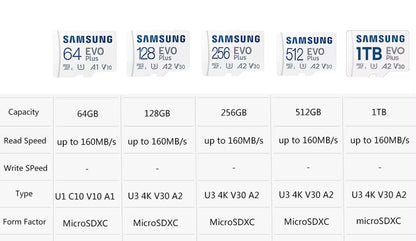 EVO plus Micro SD Card 128GB 64GB 512GB 256GB Micro SD Pro plus Flash Memory Card SD Memory U1 U3 4K Microsd TF Cards